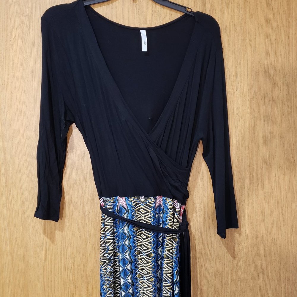 Tua Tua Tua 3/4 Sleeve Faux Wrap Belted Maxi Dress